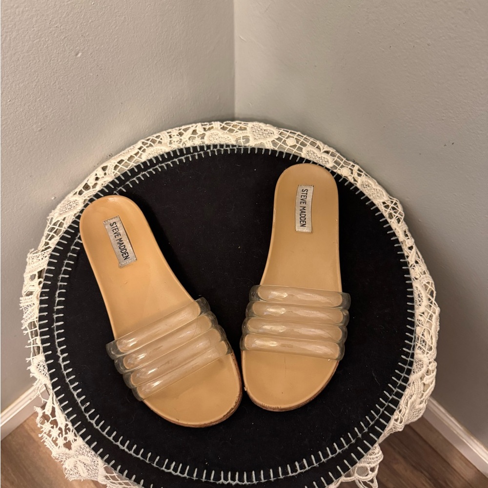 Steve Madden Women's Tan and Clear Slide Sandals